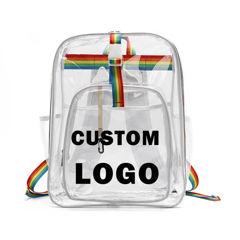 Custom Logo New Pvc Transparent Backpack Trend Fashion Personality Large Capacity Female Student Doll Transparent Bag