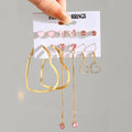Crystal Hollow Heart Hoop Earring 6 Pairs/Set Creative Retro Love Star Chain Earrings Pink Diamond Love Butterfly Earrings Set