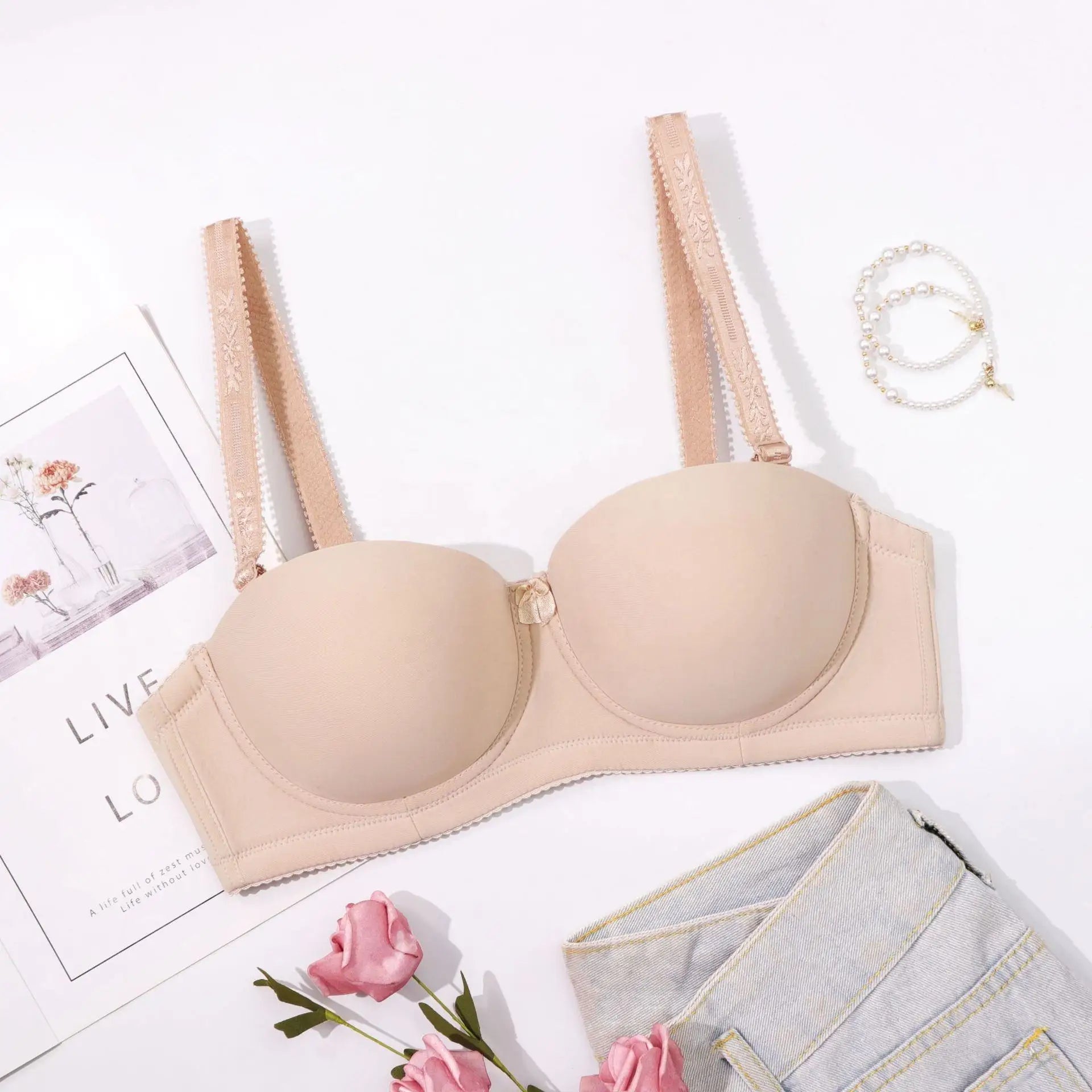 Invisible Underwear Half Cup Non-slip Gathering Comfortable Thin Section Glossy Seamless One Piece Bras