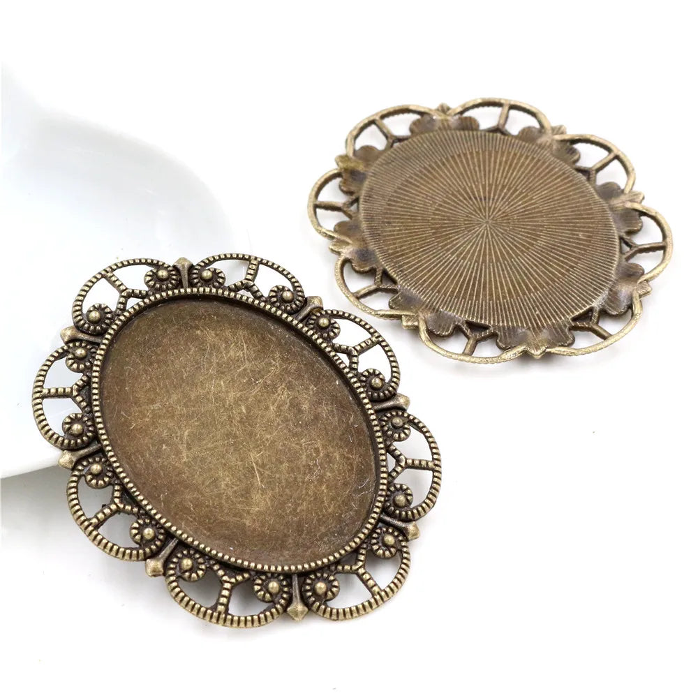 30x40mm Inner Size Vintage Flower Cabochon Blank Base Setting Charms Pendant Bezel Trays DIY Jewelry Supplies