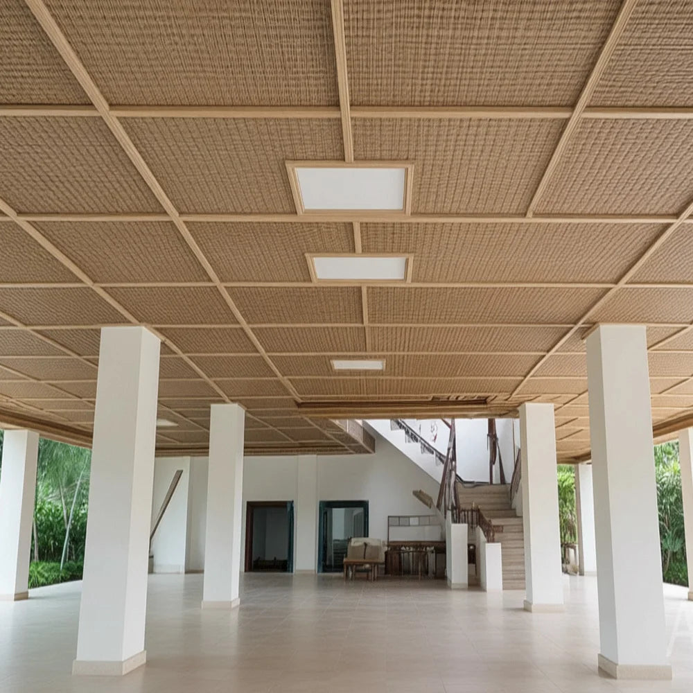 Traditional Style Synthetic Plastic Woven Waterproof Bamboo-Shaped Mat for Hotel Villa Home Office Ceiling Decoration