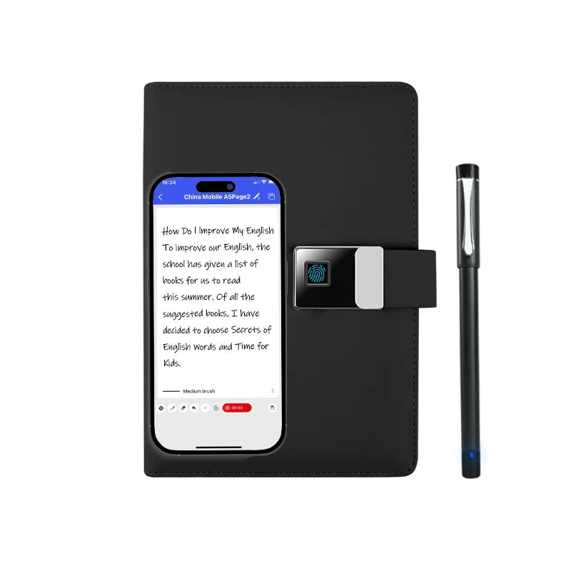 Factory Price Smart Writing Book Voice to Document Synchronised Shared USB Flash Drive Fingerprint Lock Notepad Leather Notebook