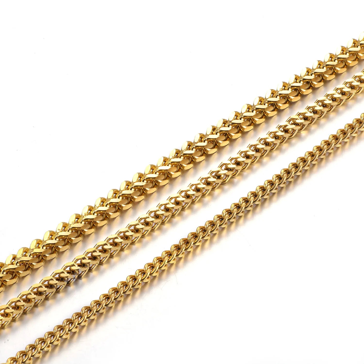 2.5MM/4MM/6MM  Fashion Men's Franco Chain Jewelry Sets Stainless Steel Hip Hop 18k Gold Plated Franco Chain Bracelet Necklace