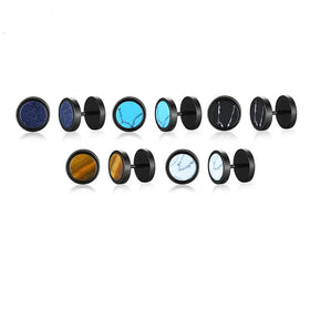 Trendy Simple Designer Tiger Eye Turquoise Barbell Stud Earrings Wholesale Stainless Steel Fashion Jewelry for Men ES-302