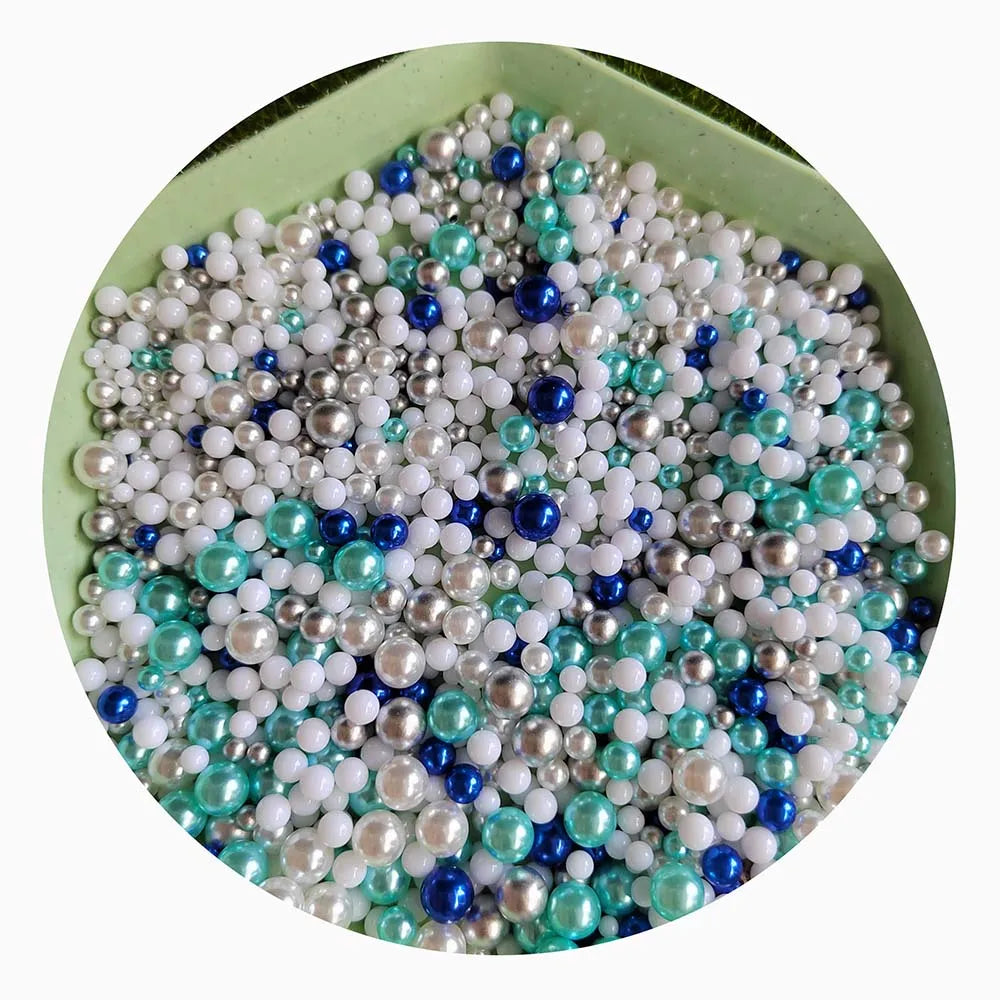 Mixed Size Acrylic Pearl Round Beads Plastic No Hole Loose Beads for Needlework Craft Jewelry Making Blue White Silver Balls