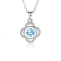 Elegant 925 Sterling Silver Sky Blue Zirconia Necklace Clover Shape Halo Dancing Necklaces for Women Wholesale