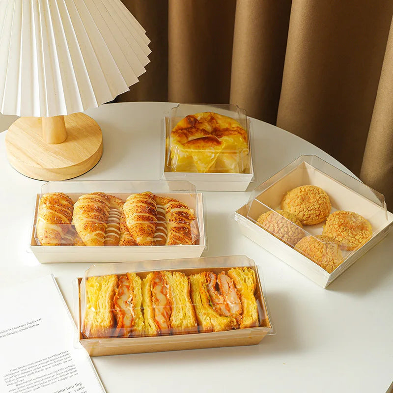 Wholesale Kraft Meat Floss Sandwich Packaging Box with Matt Lamination for Puff Bread for Swiss Roll Cake Exhibition Use