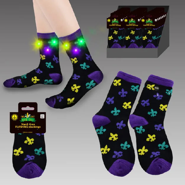 Custom Eco-Friendly Acrylic Yarns Mardi Gras Adult Short Socks Glow in Dark LED Light Outfit Accessory Gift 1 Pair