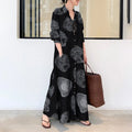 S-5XL Large Women's Muslim Cotton  Printing Long-sleeved Simple Loose Casual Long Shirt  Floral Dress