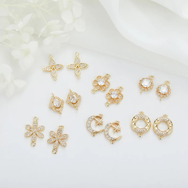 New 15mm 19.8mm Round Follower Charm Necklace for Earrings Making Supplies Accessories Gold DIY Jewelry Charm Brass CZ Zircon