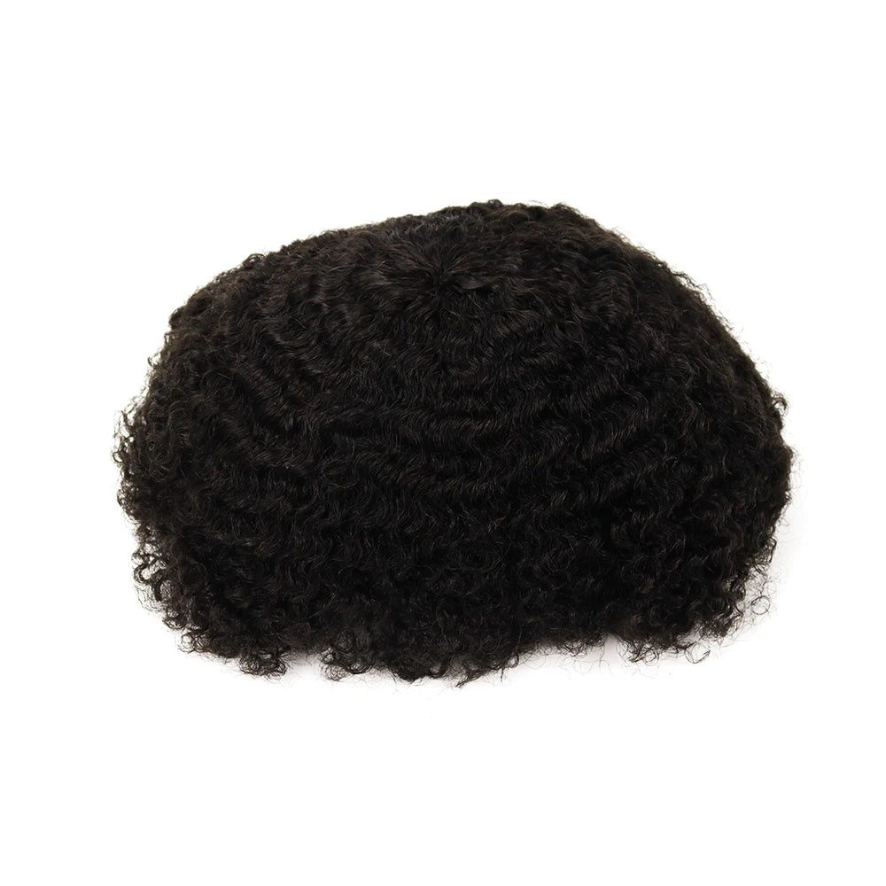 2/4/6/8/10mm Afro Curl Men Toupee Lace Base Hair Wig for Black People Popular Curly Hair Unit #1b Natural Black Color Hairpiece