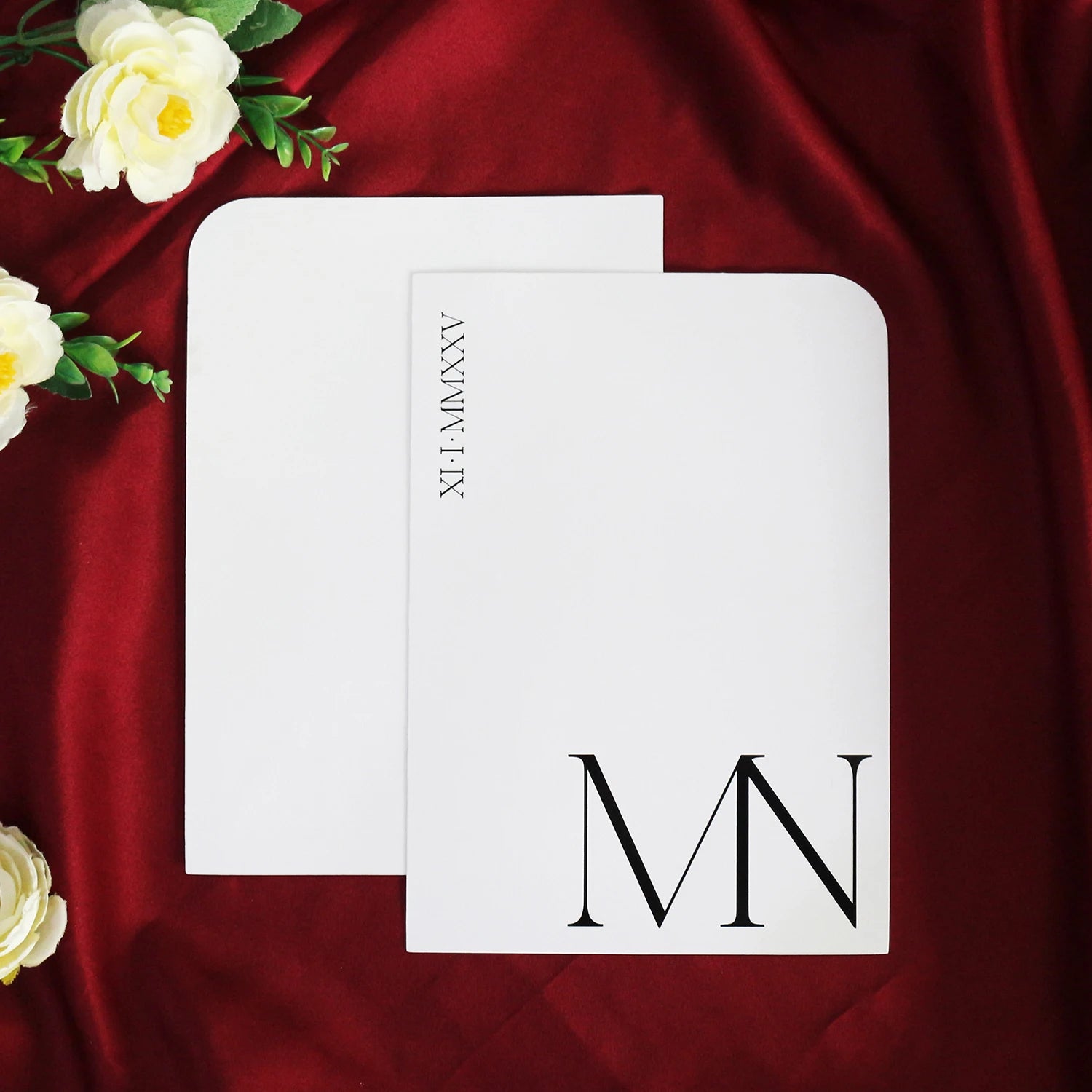 Simple Single Card A5/ Custom Rounded Edge White Cardboard Paper Cards with Single-Sided Black Stamping Text for Wedding
