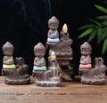 12.5X9X9cm Pottery Ceramic Monk Buddha Backflow Incense Burner Censer Line Sandalwood Cones Cheap Holder