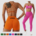 Athletic Ladies Gym Bra Leggings Active Apparel Sports Shorts Set Women Yoga Clothes Wear Fitness Clothing 3pcs Set for Yoga