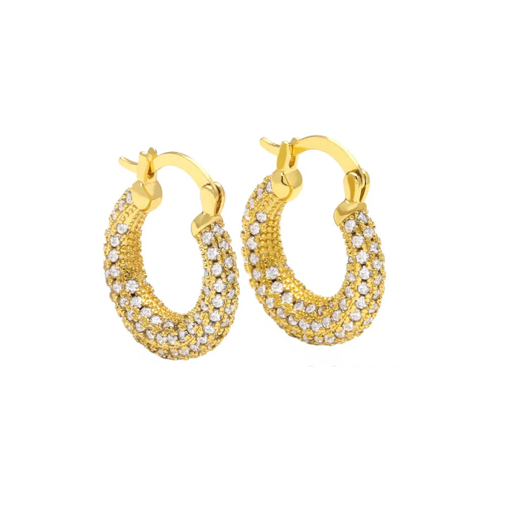 Chunky Fashion Chic Alloy Material Zircon Beads Micro Iced Out Setting Hoop Drop Earring Jewelry 18mmx5mm