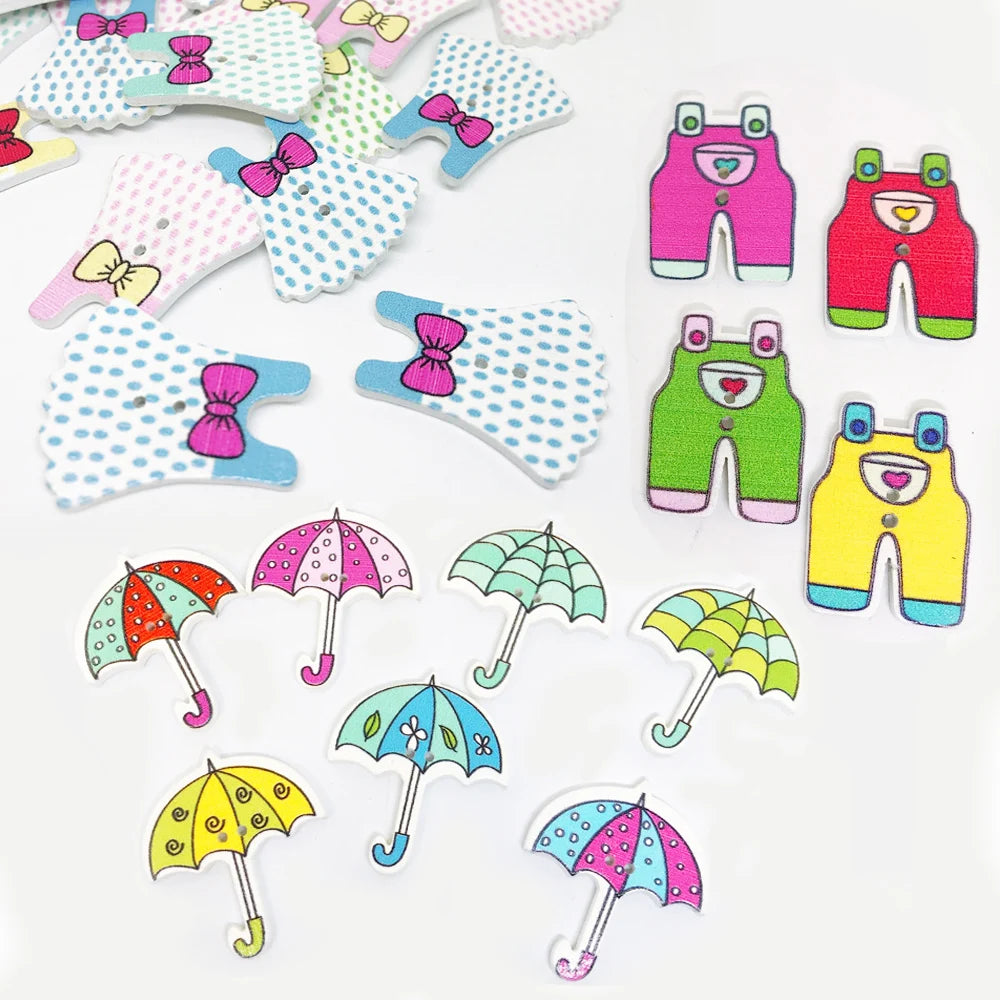 Kawaii Lovely Style Umbrella Kids Suspender Trousers Girl Dress Skirt Design Wood Buttons for Diy