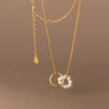 Daidan Pearl Necklace 925 Sterling Silver Interlocking Double Ring 18 Karat Gold Plated Circle Pendant Pearl Beads Necklace