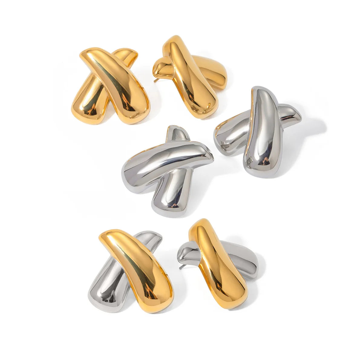 18K PVD Plated X-Shape Stainless Steel Ear Studs Trendy Rust-Proof Versatile Stud Earrings Gifts for Women Accessories