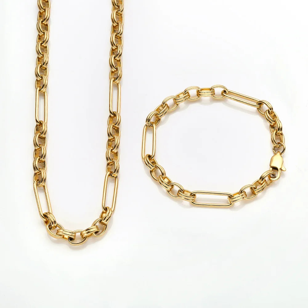 BM Quality PVD Plated Stainless Steel Chain Necklace and Bracelet Set for Women Jewelry