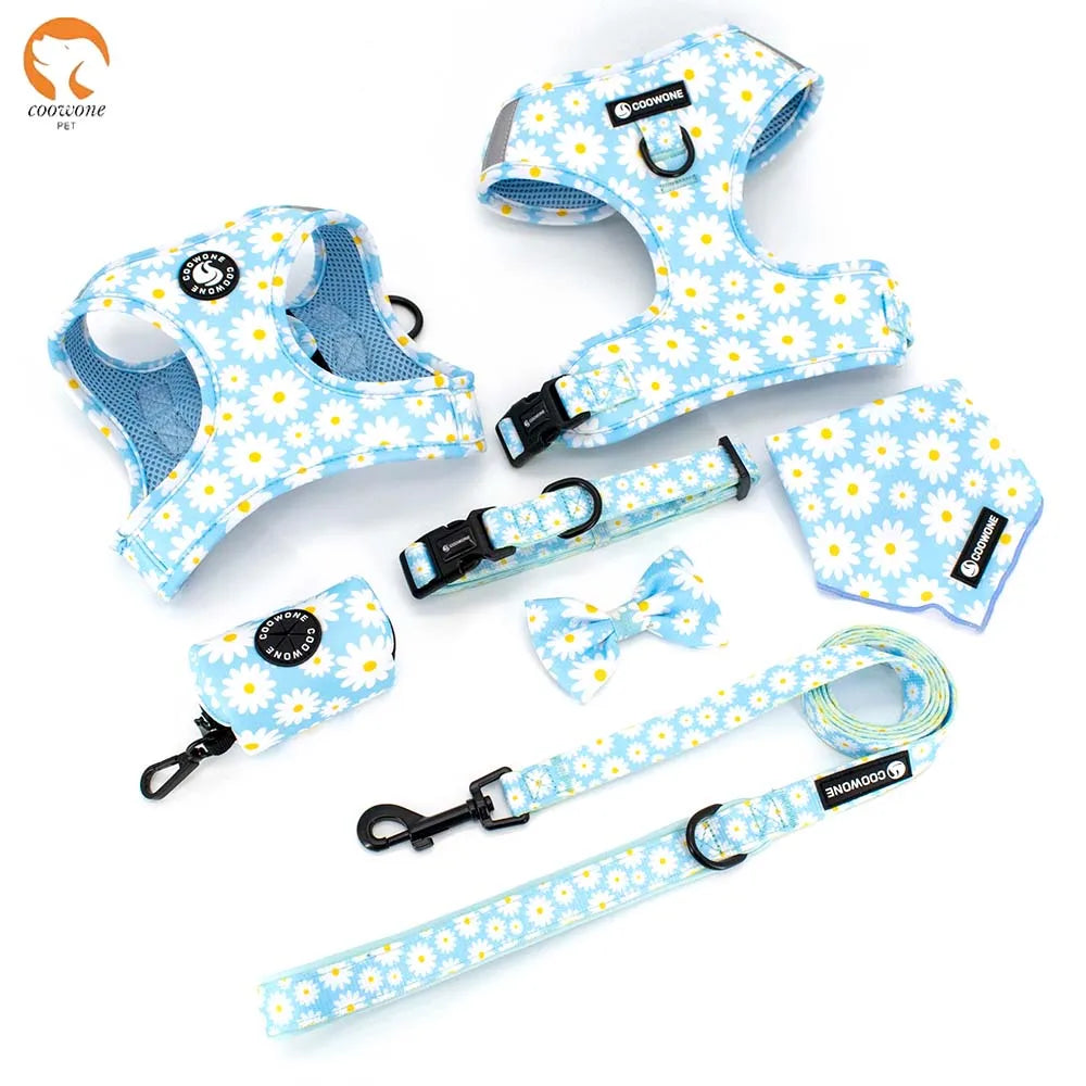 Luxury Designer Soft Mesh Padded Pet Dog Leashes and Collars Sets with Custom Logo No Pull Neoprene Dog Harness