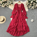 Wholesale 2026 Summer Beach Vacation Chiffon Ruffle Lace V-neck Temperament Pressed Pleated Waist Slim Women's Dress