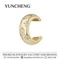 Classic 925 Sterling Silver Thick 18K Gold Plated Bezel Setting Stars Carved Single Cuff Earrings for Women Daily Wear Jewelry