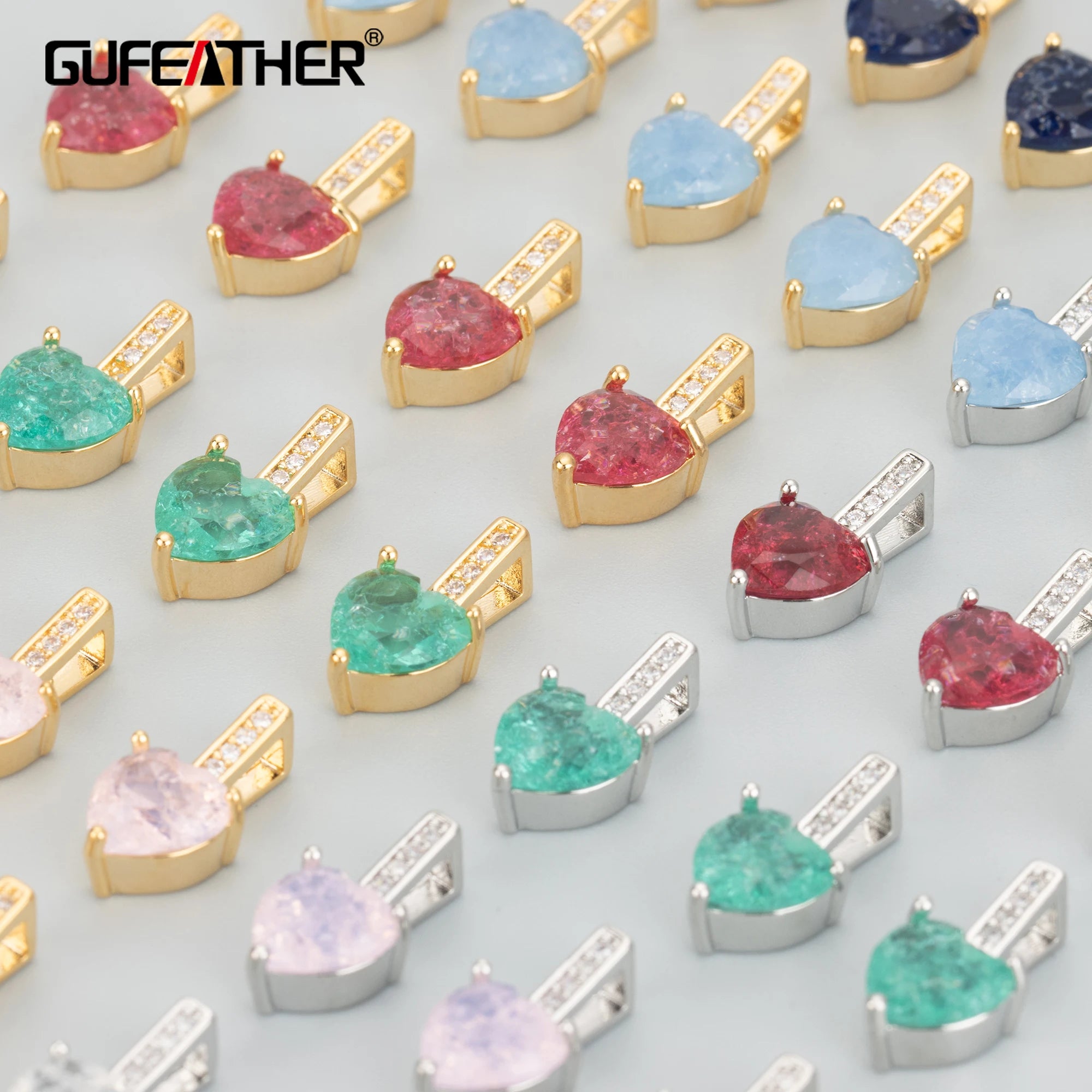 GUFEATHER MB79 18K Gold Rhodium Plated Nickel-Free Copper & Zircon Charms DIY Pendants Jewelry Accessories 4pcs/Bag