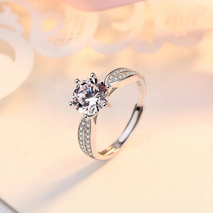 Hot Sales Adjustable Six Claw Wedding Ring Platinum Proposal Wedding Ring
