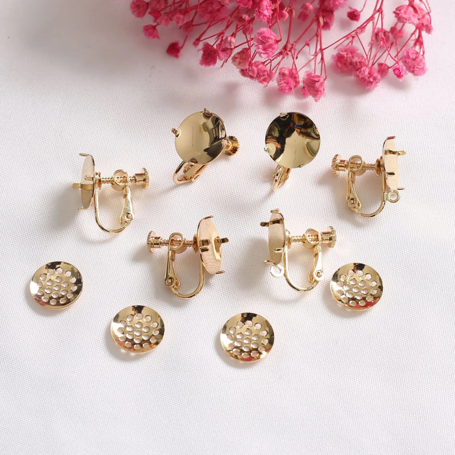 Convertible Earring Findings Mesh Pad Hanging Plated Multi-color 8mm Flat Copper Ear Clip Gold Plated Screw Back Earrings