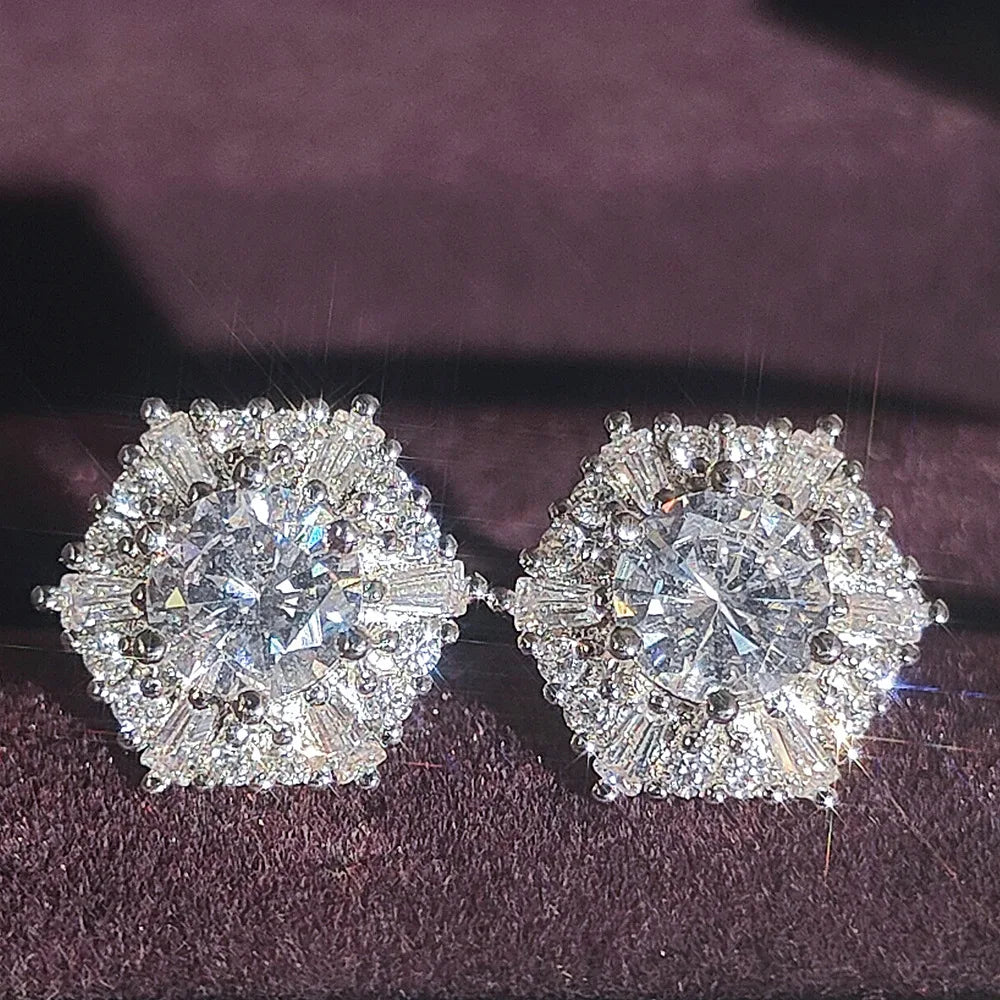 Luxury Stylish Elegant Cubic Zirconia Hexagon Stud Earrings High Quality Brass for Women Girls for Parties Weddings Engagements