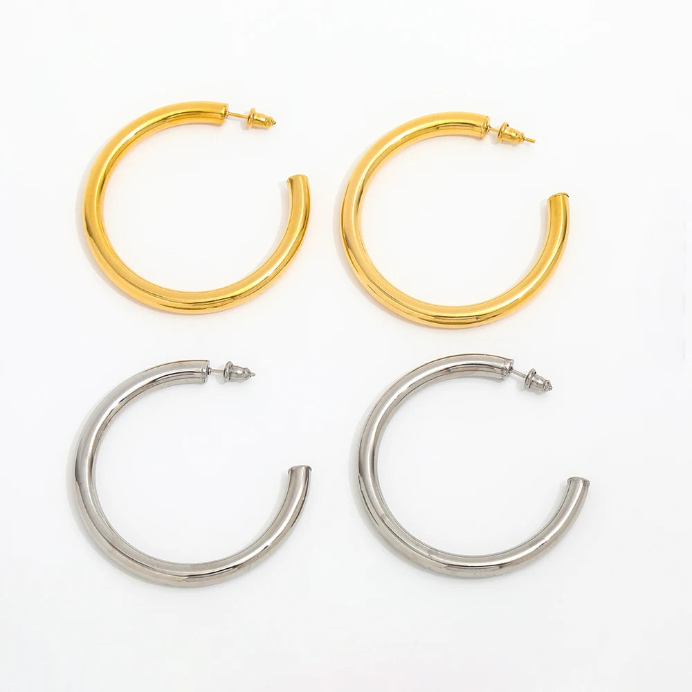 Joolim New PVD Gold Plated Large Basic Classic Quatar Hollow Hoop Earrings Waterproof Stainless Steel Jewelry Trendy ODM Supply