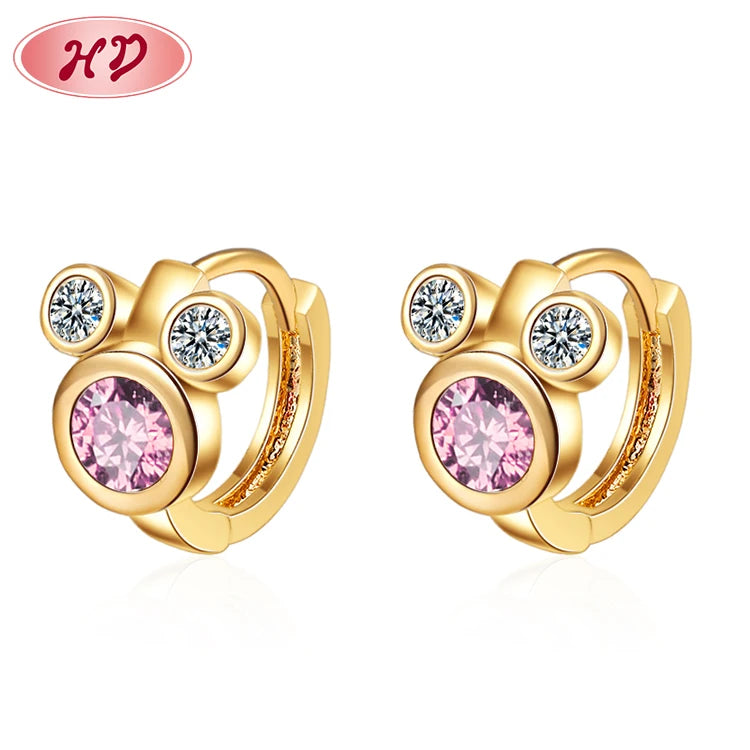 Custom Jewelry Supplier Fashion Animal Mouse Crystal Cz 18K Gold Women Hoop Huggie Earrings Jewelry for Wedding