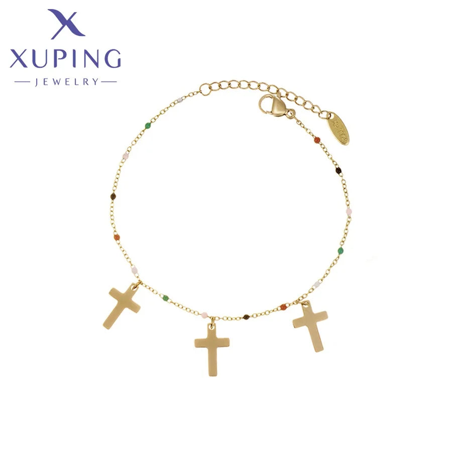 T000980029 Xuping Jewelry Stainless Steel Colorful Bead Fashion Cross Charm Anklet Bracelet