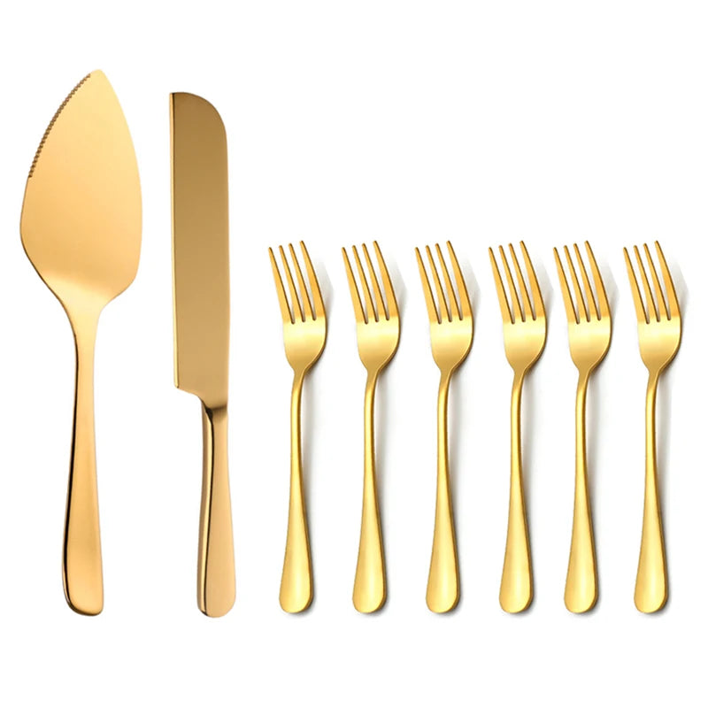 Luxury Colorful Wedding Party Cake Tools Stainless Steel Gold Wedding Cake Knife and Server Set