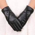 Autumn/Winter Women's Thermal PU Leather Gloves with Lace Warm and Fluffy Touch Screen Gloves for Outdoor Sports & Cycling
