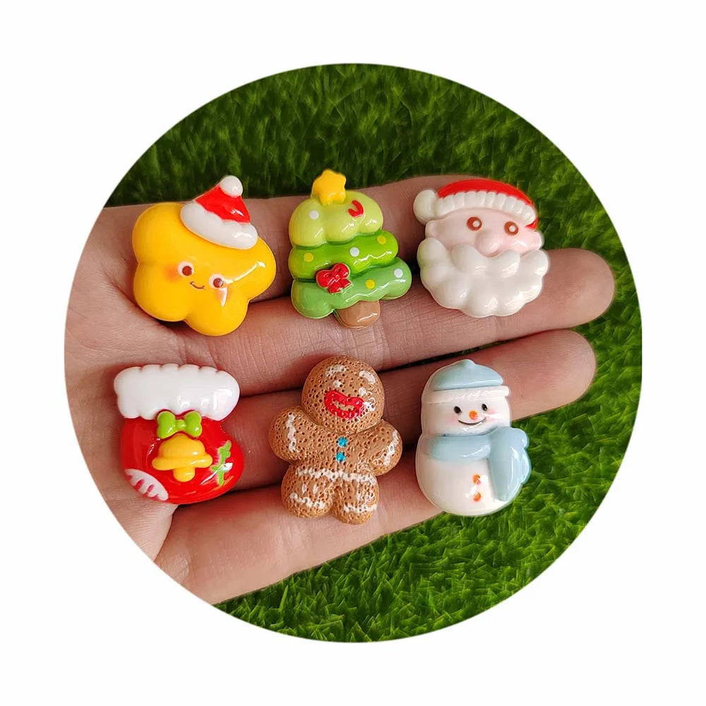Christmas Star Tree Santa Gingerbread Man Snowman Colorful Plastic Resin Christmas Flatback Charms for Slime DIY Crafts Decor