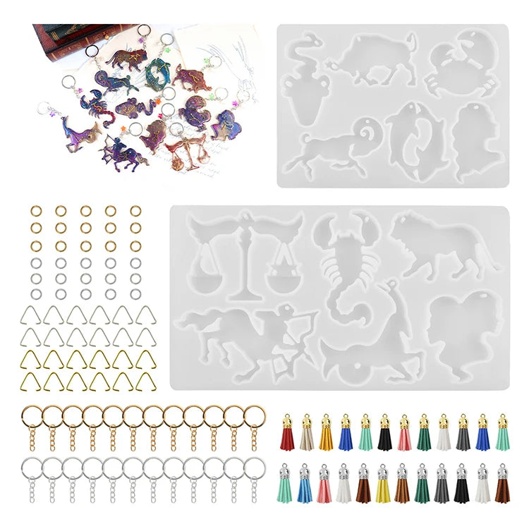 DIY Small Animal Shape Set Resin Jewelry Mold Silicone With Key Ring Keychain Necklace Pendant Earrings Crayons Clay Crafts Tool