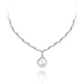 Sterling Silver Genuine Cubic Zirconia Round Pearl Pendant Necklace for Women