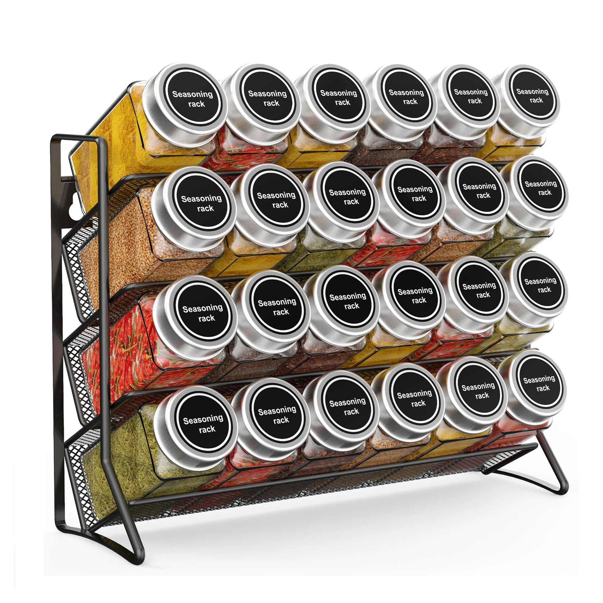 Free Standing Wall Mounted Metal Iron 4 Tier Seasoning Spice Jars Rack Organizer for Cabinet Countertop