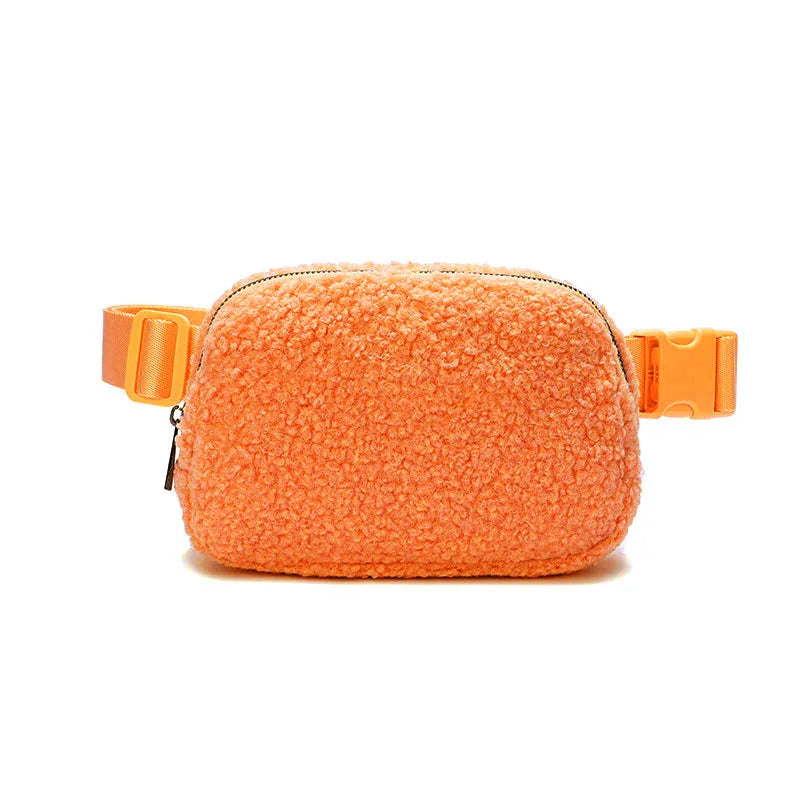 Women Winter Lamb Cashmere Purse Sling Waist Running Belt Bag Fuzzy Faux Fur Waist Bag Chest Crossbody Bag Fleece Fanny Pack