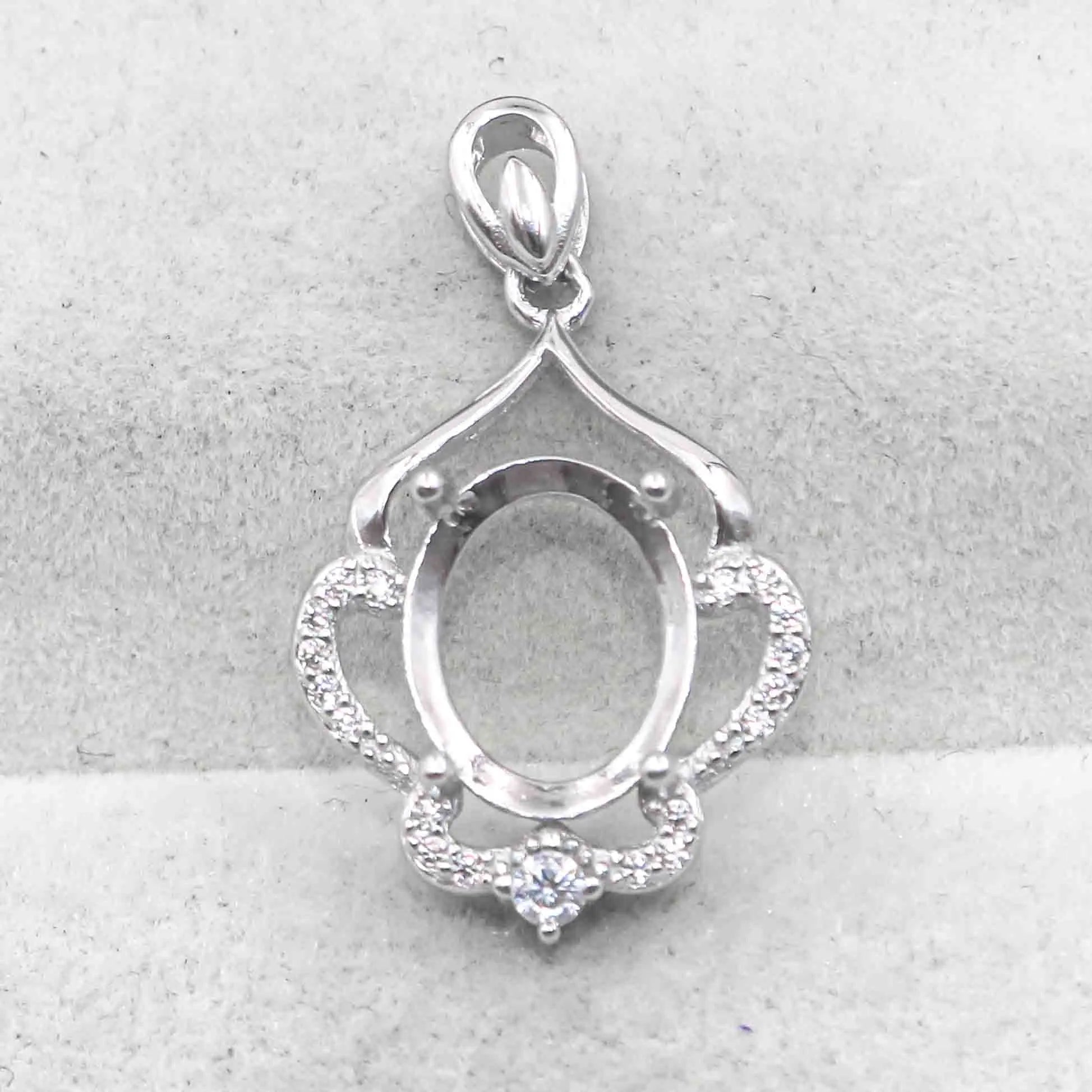 Sterling Silver 9*11mm Semi Mount Pendant Empty Frame Blank Support Setting S925 Base Holder Without Center Stone for DIY Inlay