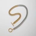 YF4031 Waterproof Tarnish Free Jewelry 18K Gold Plated Stainless Steel Two Tone OT Buckle Chunky Cuban Chain Choker Necklace