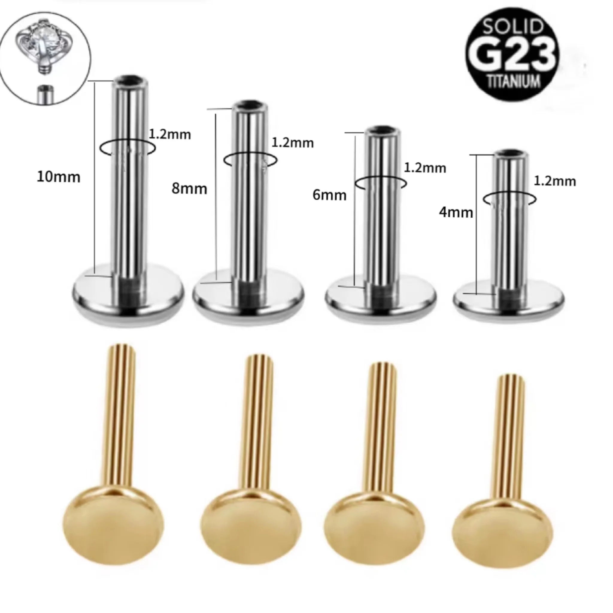 Gaby F136 Titanium Piercing Jewelry Labret Internal Thread bar Wholesale Price G23 Waterproof with Gold Plating Body Jewelry 16g