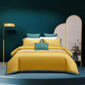 Customizable 100% Cotton Yellow Quilt Cover king Size Advanced Bed Sheets Solid Color Bedding Set Wholesaler
