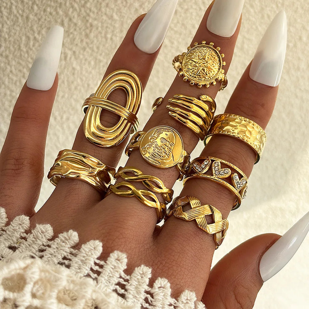 Hypoallergenic 316L Stainless Steel Minimalist Geometric 18K Pvd Gold Open Zirconia Heart Ring Women Fashion Jewelry Accessories