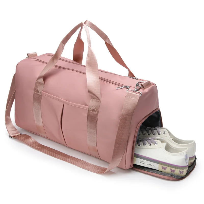 Fitness Workout Sports Gym Bag Weekender Travel Shoulder Tote Dry Wet Separated Pink Duffle Travel Bags With Shoes Compartment