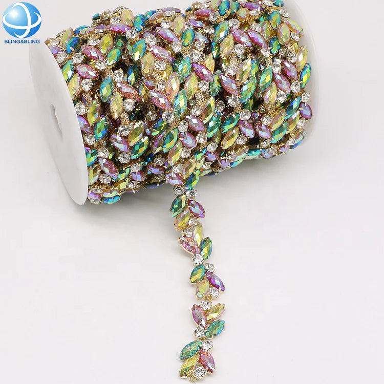 Hot Classic Horse Eyes AB Crystal Welding Chains Acrylic Fringe Trim for Shoe Trimming Decorations Garment  Accessories