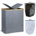 Double Laundry Hamper with Lid Foldable Laundry Basket 2 Compartments with Handles and Mesh Storage Bags