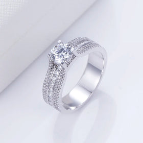Fine Gold Jewelry 14k White Gold Engagement Round Cut Lab Grown Diamond Women's Wedding Ring