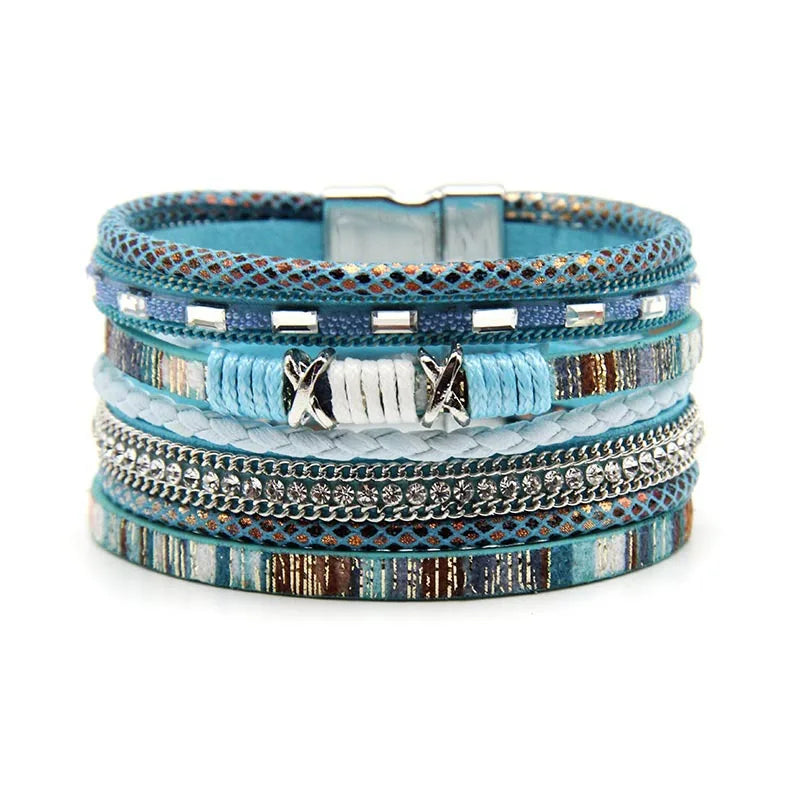 2022 Bohemian Magnetic Handmade Bracelet Leather Bracelet Women Magnetic Woven Bracelet